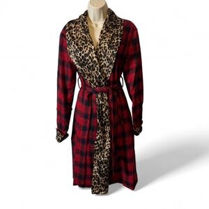 ‎Plaid Leopard Contrast Coat